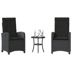 Ensemble de bistro 3 pcs avec coussins noir r&eacute;sine tress&eacute;e