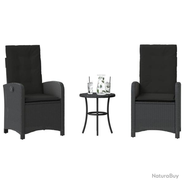 Ensemble de bistro 3 pcs avec coussins noir r�sine tress�e