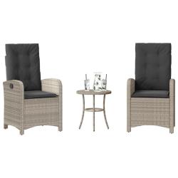 Ensemble de bistro 3 pcs et coussins gris clair r&eacute;sine tress&eacute;e