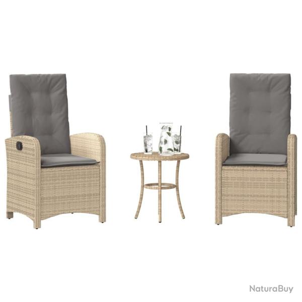 Ensemble de bistro 3 pcs coussins m�lange beige r�sine tress�e