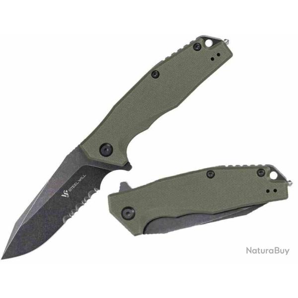 Couteau Steel Will Warbot Lame Acier D2 Serr Manche Olive G10 Liner Lock SMGF1033S