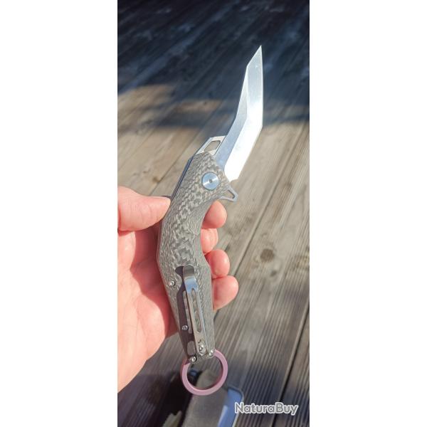 Couteau pliant artisanal s 35 nv tanto , carbone