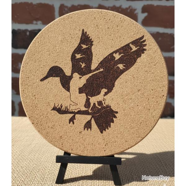 Dessous de plat en li�ge - Motif chasse au canard - � 18 cm