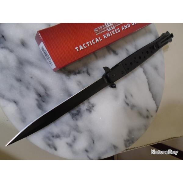 XXL Couteau Rapi�re Stiletto Semi Automatique Lame Acier Stainless Manche Black G10 Liner Lock