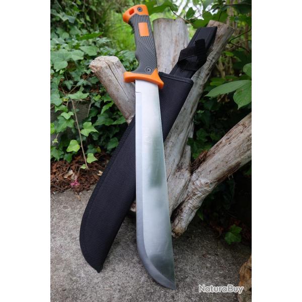 Bowie Couteau Machette Survie Fa�on Bear Grylls Lame Acier 3Cr13 Etui Nylon Manche Orange/Gris