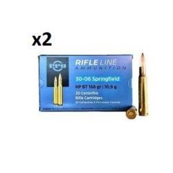 Lot de deux bo&icirc;tes de CARTOUCHES PPU 30-06 SPRING HP BT 168gr