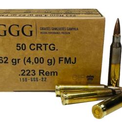 Munitions GGG calibre 223 Rem FMJ 62gr - 4g x50