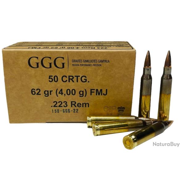 Munitions GGG calibre 223 Rem FMJ 62gr - 4g x50