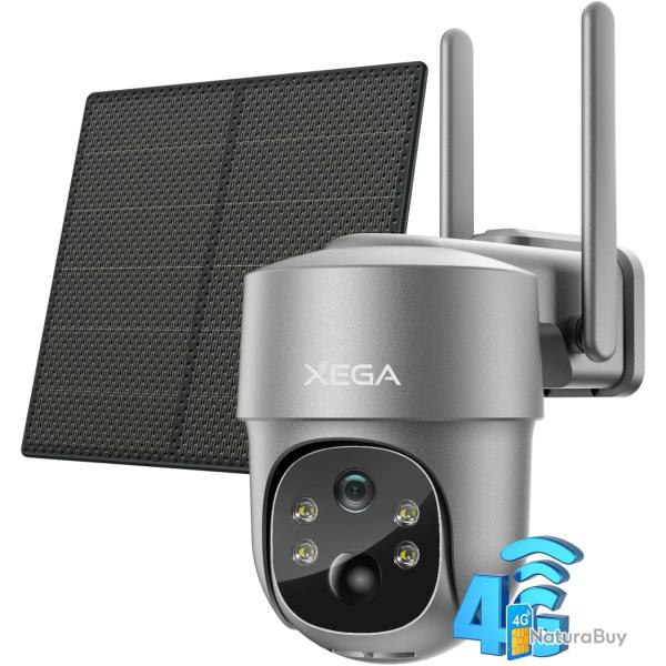 Cam�ra Surveillance HD 4G Solaire Ext�rieure sans Fil 355�/90� 2K Vision Nocturne Carte Sim �tanche