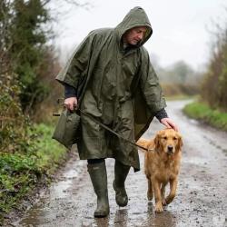 Poncho imperm&eacute;able polyester enduit kaki taille unique