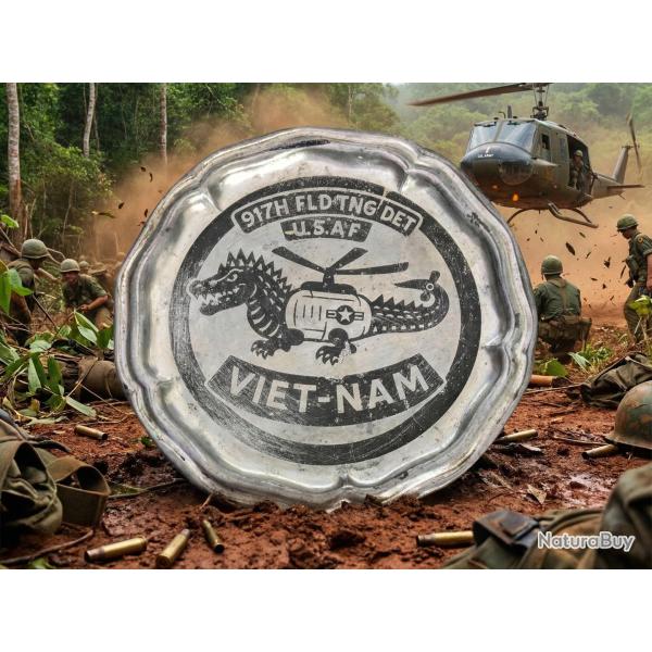 Coupelle etain militaria USAF Vietnam - 97th Flying Detachment - military dish - helicoptere war