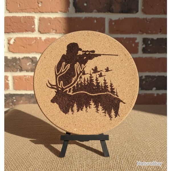 Dessous de plat en li�ge - Motif chasse au cerf - � 18 cm