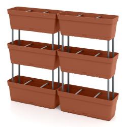 Lot de 6 jardini&egrave;res verticales sur&eacute;lev&eacute;es 49 x 16 x 81 cm pour l&eacute;gumes et herbes moderne en PP rou