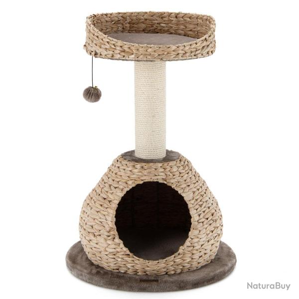 Arbre � chat avec niche et panier 48 x 48 x 70,5 cm pour jeu et repos ambiance cosy en bois naturel