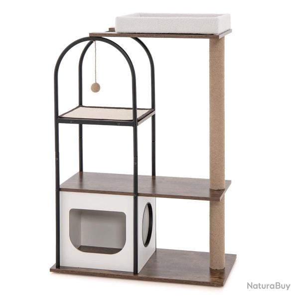 Arbre � chat 80 x 40 x 118 cm avec plusieurs aires de repos et griffoirs modernes en MDF blanc 20_0