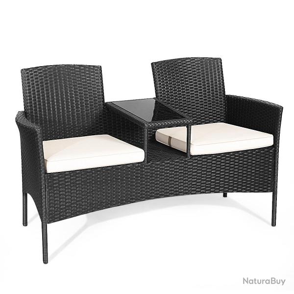 Banc de jardin 2 places avec table int�gr�e en verre tremp� ergonomique moderne pour patio l138 x p