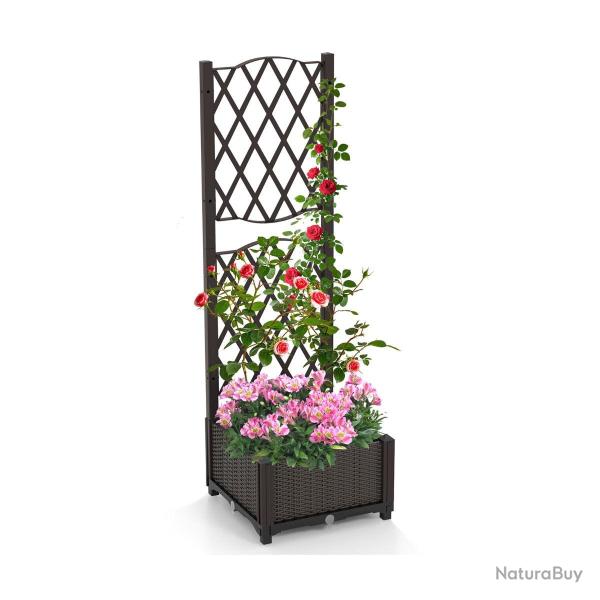 Jardini�re sur pied 40 x 40 x 122 cm avec treillis et auto-arrosage style rustique en PE brun 20_00
