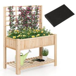 Jardini&egrave;re sur&eacute;lev&eacute;e avec treillis structure de jardinage 116 x 59 x 150 cm assise ergonomique ambi