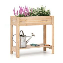 Jardini&egrave;re sur&eacute;lev&eacute;e en bois 81 x 38 x 77 cm avec &eacute;tag&egrave;re de rangement ergonomique style rustique e