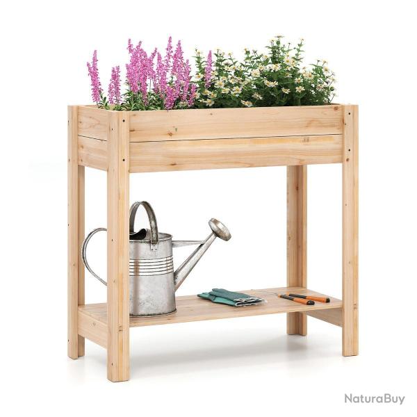 Jardini�re sur�lev�e en bois 81 x 38 x 77 cm avec �tag�re de rangement ergonomique style rustique e