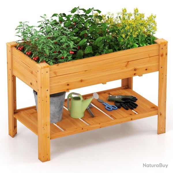 Jardini�re sur�lev�e 120 x 60 x 81 cm avec drainage et �tag�re rangement moderne en sapin marron 20