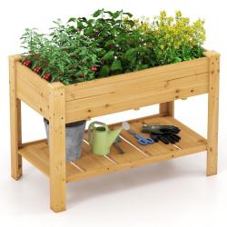 Jardini&egrave;re sur&eacute;lev&eacute;e en bois 120 x 60 x 81 cm avec &eacute;tag&egrave;re de rangement ergonomique design naturel