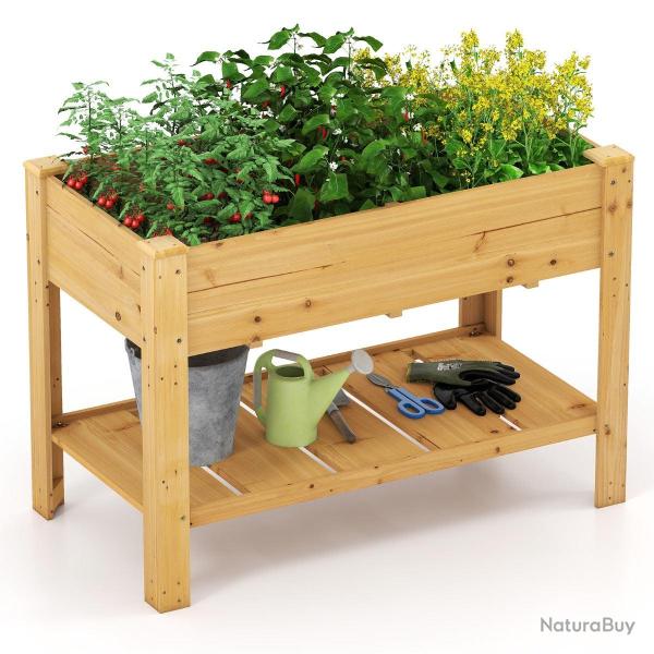 Jardini�re sur�lev�e en bois 120 x 60 x 81 cm avec �tag�re de rangement ergonomique design naturel