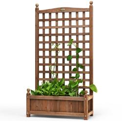 Jardini&egrave;re avec treillis 64 x 28 x 127 cm avec roues verrouillables pour plantes grimpantes en bois