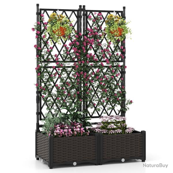 Jardini�re sur�lev� 2-en-1 avec treillis 80 x 40 x 126 cm syst�me d'auto-arrosage design moderne en