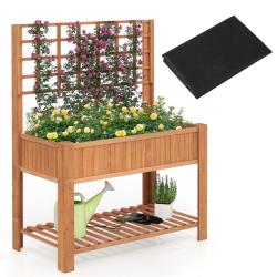Jardini&egrave;re sur&eacute;lev&eacute;e 116 x 59 x 150 cm avec treillis et &eacute;tag&egrave;re de rangement design contemporain en