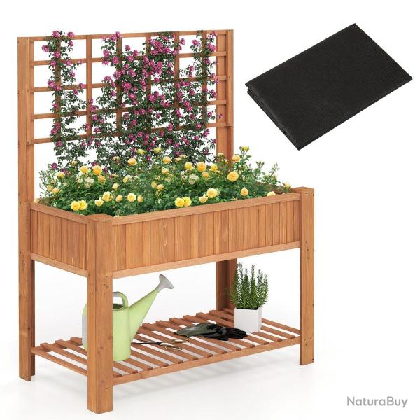 Jardini�re sur�lev�e 116 x 59 x 150 cm avec treillis et �tag�re de rangement design contemporain en