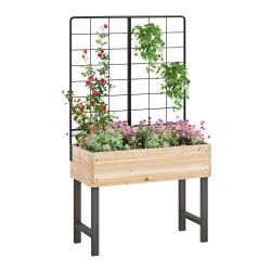 Jardini&egrave;re sur&eacute;lev&eacute;e avec treillis 79 x 35 x 108 cm pour plantes grimpantes design ergonomique en b