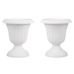 Lot de 2 jardini&egrave;res urnes vintage 41 x 46,5 cm avec syst&egrave;me de drainage int&eacute;rieur et aspect r&eacute;tro