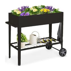 Jardini&egrave;re sur&eacute;lev&eacute;e 95 x 40 x 80 cm avec roulettes et crochets de suspension design moderne en m&eacute;t