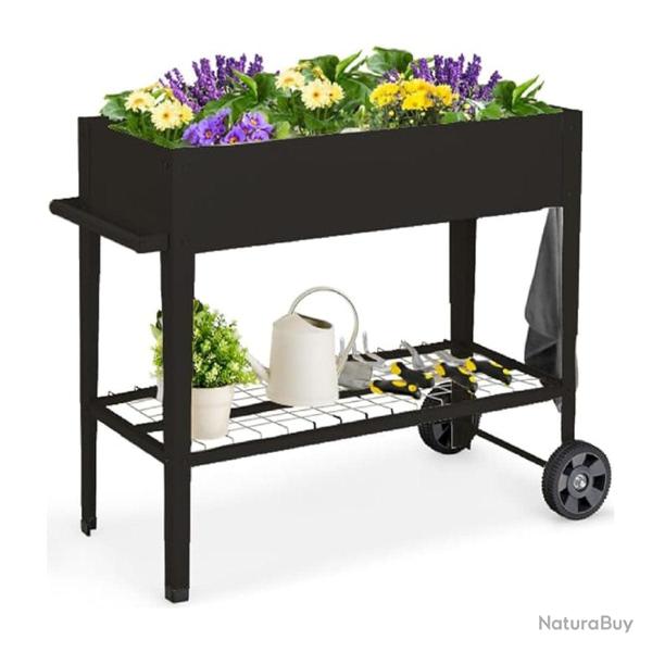 Jardini�re sur�lev�e 95 x 40 x 80 cm avec roulettes et crochets de suspension design moderne en m�t