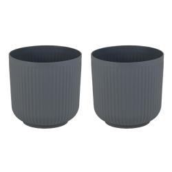 Lot de 2 jardini&egrave;res rondes 32,5 x 32 cm avec syst&egrave;me de drainage moderne en PP gris 20_0012466