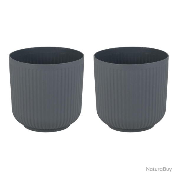 Lot de 2 jardini�res rondes 32,5 x 32 cm avec syst�me de drainage moderne en PP gris 20_0012466