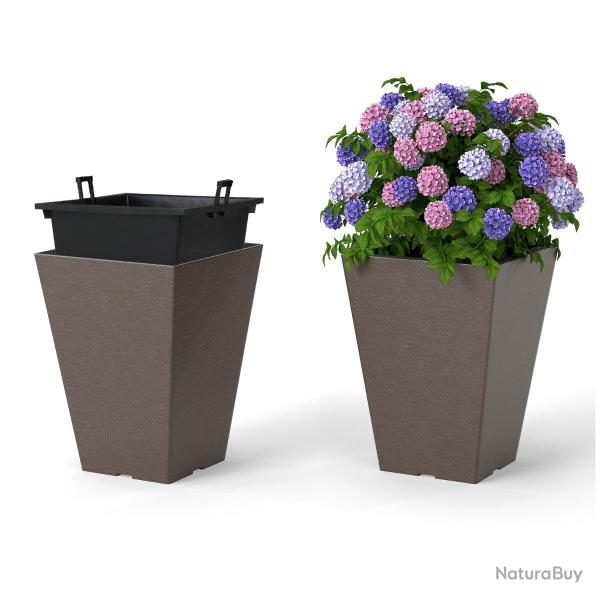 Lot de 2 jardini�res � arrosage automatique 25 x 25 x 35 cm facile � entretenir effet bois en PP ma