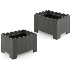 Lot de 2 jardini&egrave;res rectangulaires 45 x 32 x 30 cm syst&egrave;me de drainage efficace style rustique en