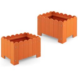Lot de 2 jardini&egrave;res rectangulaires 45 x 32 x 30 cm sur&eacute;lev&eacute;es avec drainage rustiques en HDPE oran