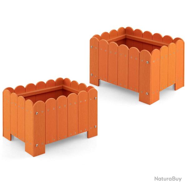 Lot de 2 jardini�res rectangulaires 45 x 32 x 30 cm sur�lev�es avec drainage rustiques en HDPE oran