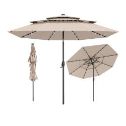 Parasol de patio avec inclinaison 313 x 248 cm 32 lumi&egrave;res led design moderne en polyester beige 20