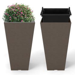 Lot de 2 jardini&egrave;res carr&eacute;es en forme de c&ocirc;ne 29,5 x 29,5 x 57 cm avec syst&egrave;me d'auto-arrosage effe