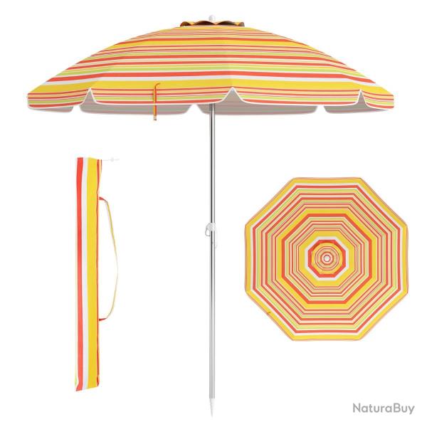 Parasol de plage inclinable 198 x 206 cm protection solaire 2 sections finition portable en polyest