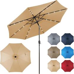 Parasol de patio 3 m avec 96 lumi&egrave;res led 9 modes inclinaison r&eacute;glable design moderne en polyester