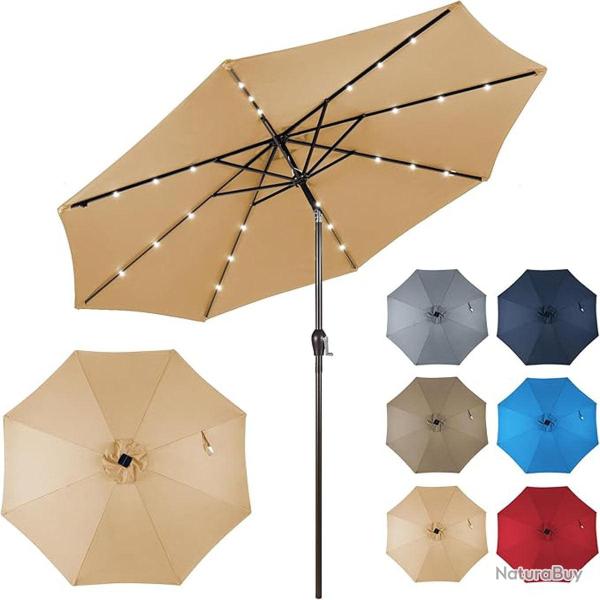 Parasol de patio 3 m avec 96 lumi�res led 9 modes inclinaison r�glable design moderne en polyester
