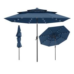 Parasol de patio 313 x 248 cm avec 32 lumi&egrave;res led inclinaison automatique design moderne en polyes