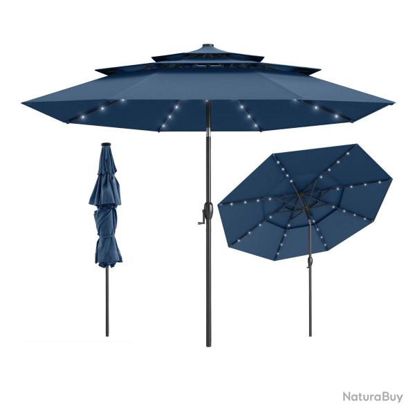 Parasol de patio 313 x 248 cm avec 32 lumi�res led inclinaison automatique design moderne en polyes