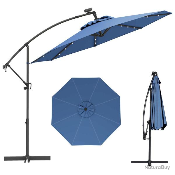 Parasol d�port� 3m angle r�glable rotatif 360� avec 24 lumi�res led solaires design moderne en alum