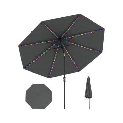 Parasol de patio 3 m avec 96 leds 9 modes inclinaison r&eacute;glable ambiance cosy en polyester gris 20_0